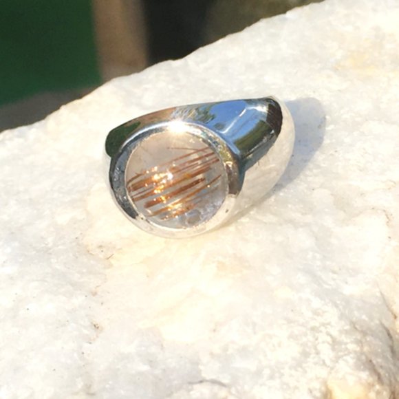 Rutilated Quartz .925 Silver Ring Natural Gemstone Size 5 - Picture 12 of 16